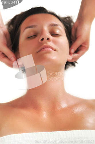 Image of beautiful woman have massage at spa and wellness center