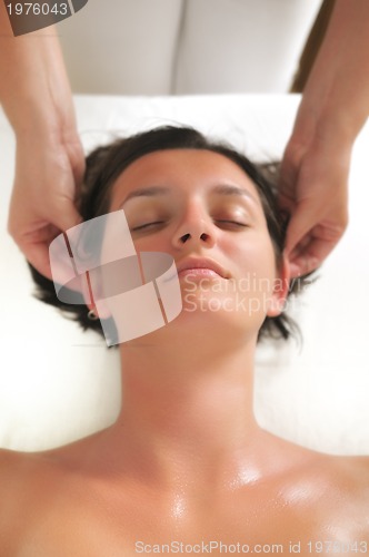 Image of beautiful woman have massage at spa and wellness center