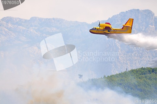 Image of Airplane droping water on fire 