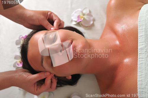 Image of beautiful woman have massage at spa and wellness center