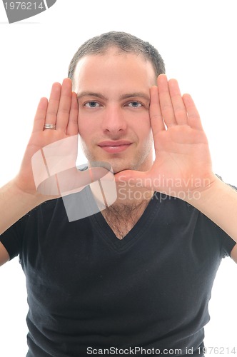 Image of one young man isolated face frame