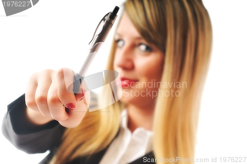 Image of young business woman with pen