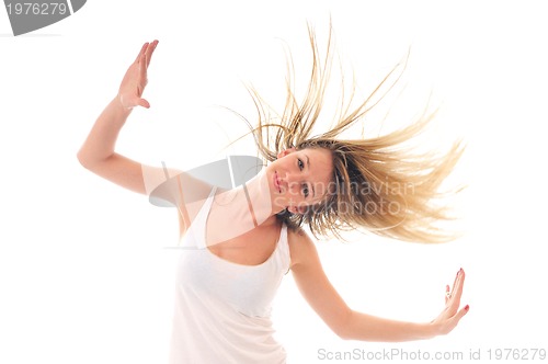 Image of party woman isolated with wind in hair