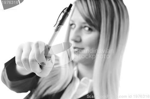 Image of young business woman with pen