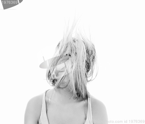 Image of party woman isolated with wind in hair