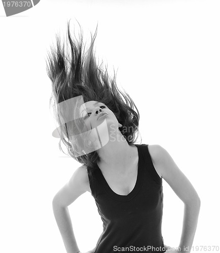 Image of party woman isolated with wind in hair