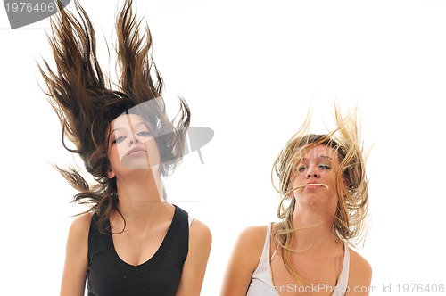 Image of party woman isolated with wind in hair