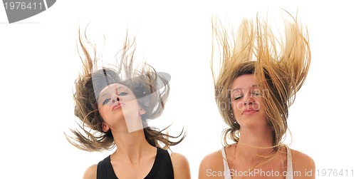 Image of party woman isolated with wind in hair