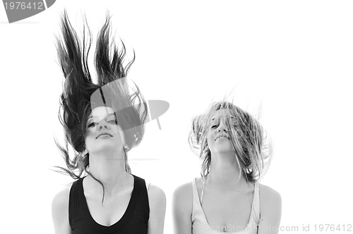 Image of party woman isolated with wind in hair