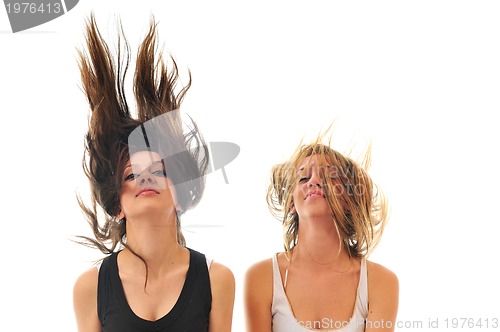 Image of party woman isolated with wind in hair