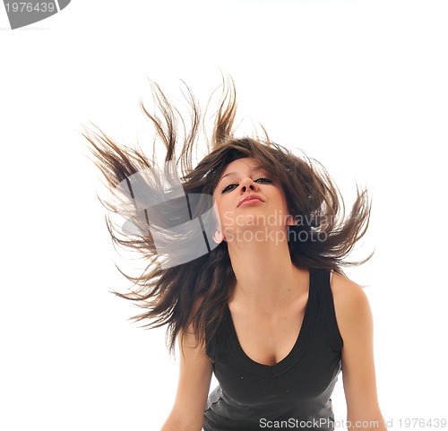 Image of party woman isolated with wind in hair