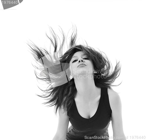 Image of party woman isolated with wind in hair