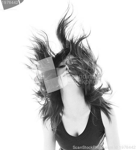 Image of party woman isolated with wind in hair