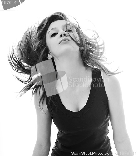 Image of party woman isolated with wind in hair