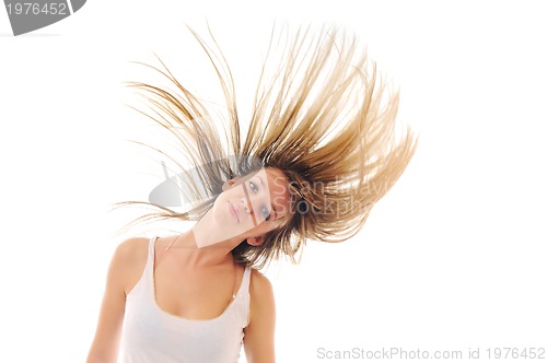 Image of party woman isolated with wind in hair