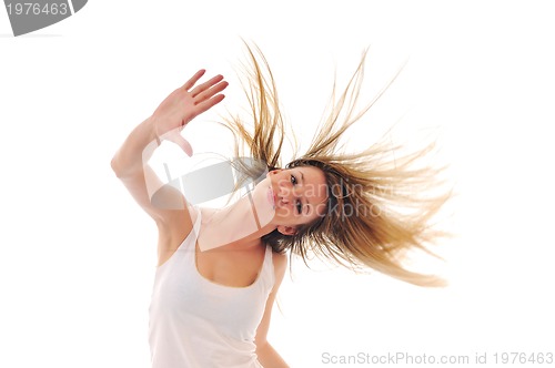 Image of party woman isolated with wind in hair