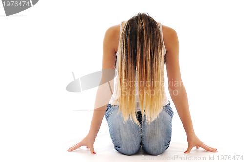 Image of party woman isolated with wind in hair