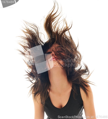 Image of party woman isolated with wind in hair