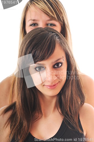 Image of two young girls isolated on white