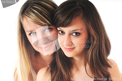 Image of two young girls isolated on white