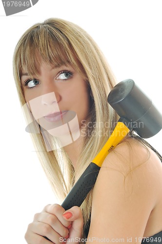 Image of woman hammer isolaed