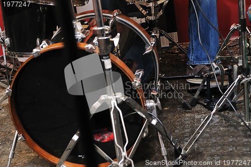 Image of music band have training in garage