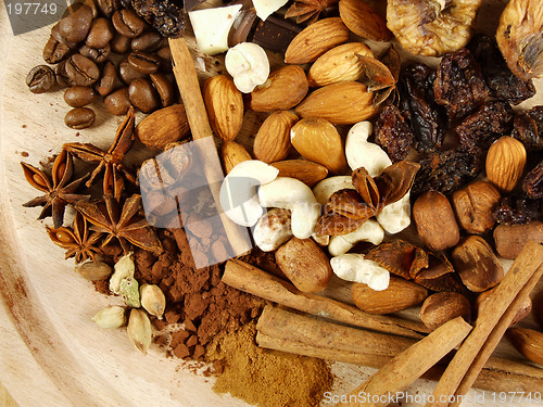 Image of Raisins, figs, nuts, coffee and cardamon