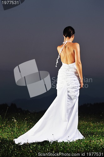 Image of beautiful bride outdoor after wedding ceremny