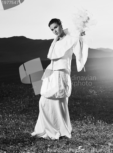 Image of beautiful bride outdoor after wedding ceremny