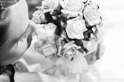 Image of beautiful bride outdoor after wedding ceremny