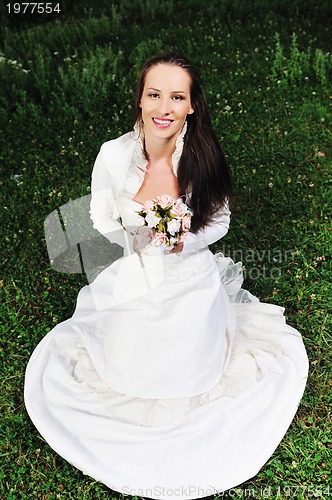 Image of beautiful bride outdoor after wedding ceremny