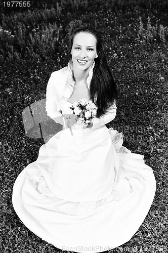 Image of beautiful bride outdoor after wedding ceremny