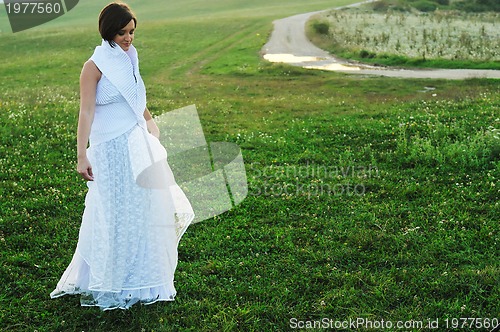 Image of beautiful bride outdoor after wedding ceremny