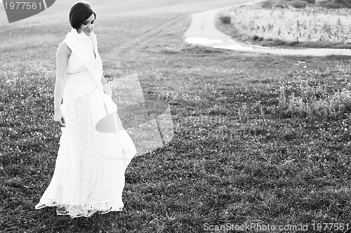 Image of beautiful bride outdoor after wedding ceremny