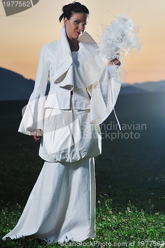 Image of beautiful bride outdoor after wedding ceremny