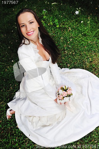 Image of beautiful bride outdoor after wedding ceremny