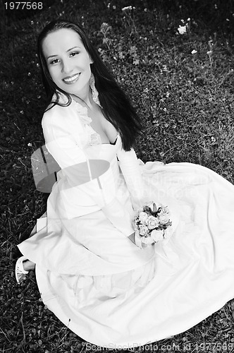 Image of beautiful bride outdoor after wedding ceremny