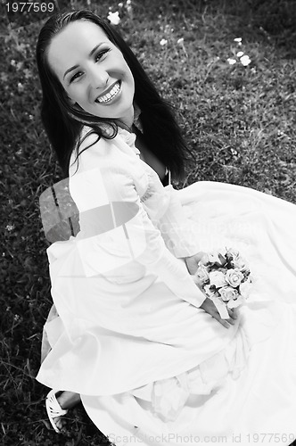 Image of beautiful bride outdoor after wedding ceremny