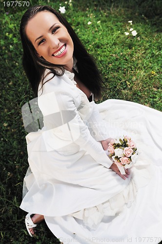 Image of beautiful bride outdoor after wedding ceremny