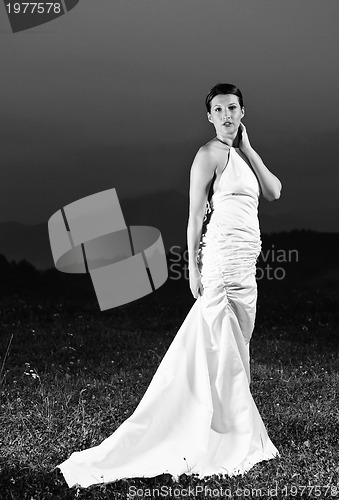 Image of beautiful bride outdoor after wedding ceremny