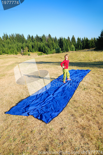 Image of model imitation on blue carpet