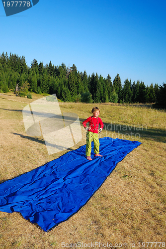 Image of model imitation on blue carpet