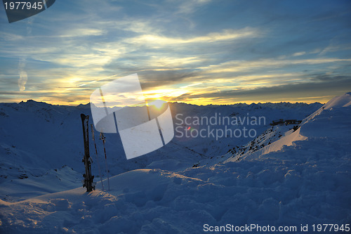 Image of mountain snow ski sunset