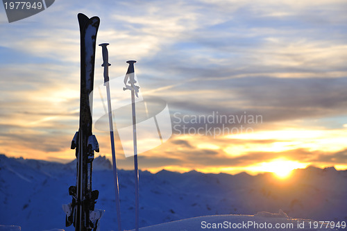 Image of mountain snow ski sunset