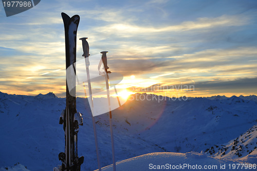 Image of mountain snow ski sunset