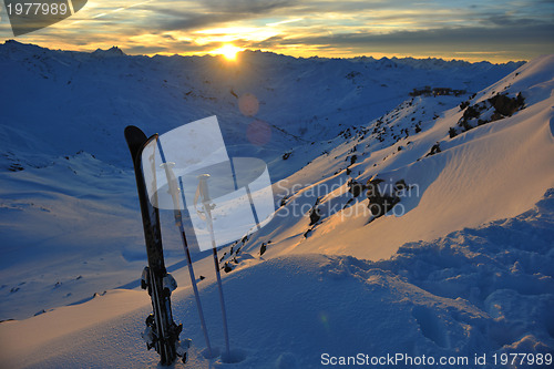 Image of mountain snow ski sunset