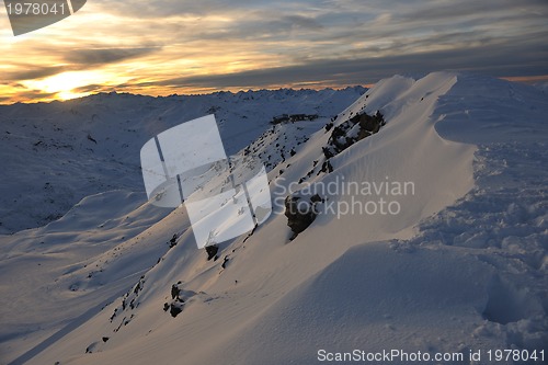 Image of mountain snow sunset