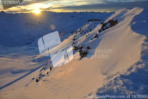 Image of mountain snow sunset