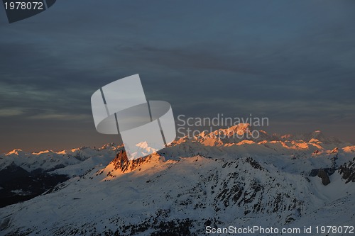 Image of mountain snow sunset