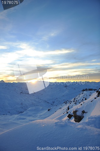 Image of mountain snow sunset